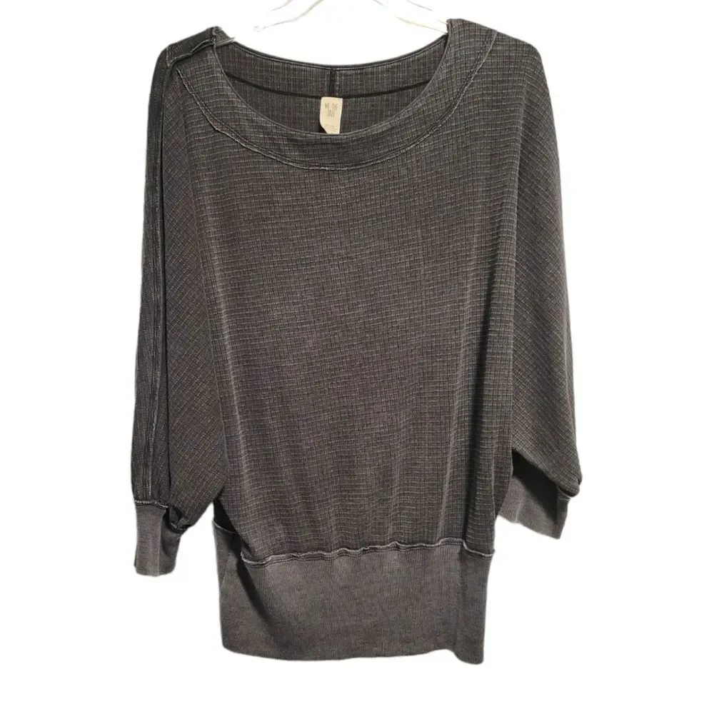 Free People We the Free Willow Washed Gray Thermal Top Size Medium